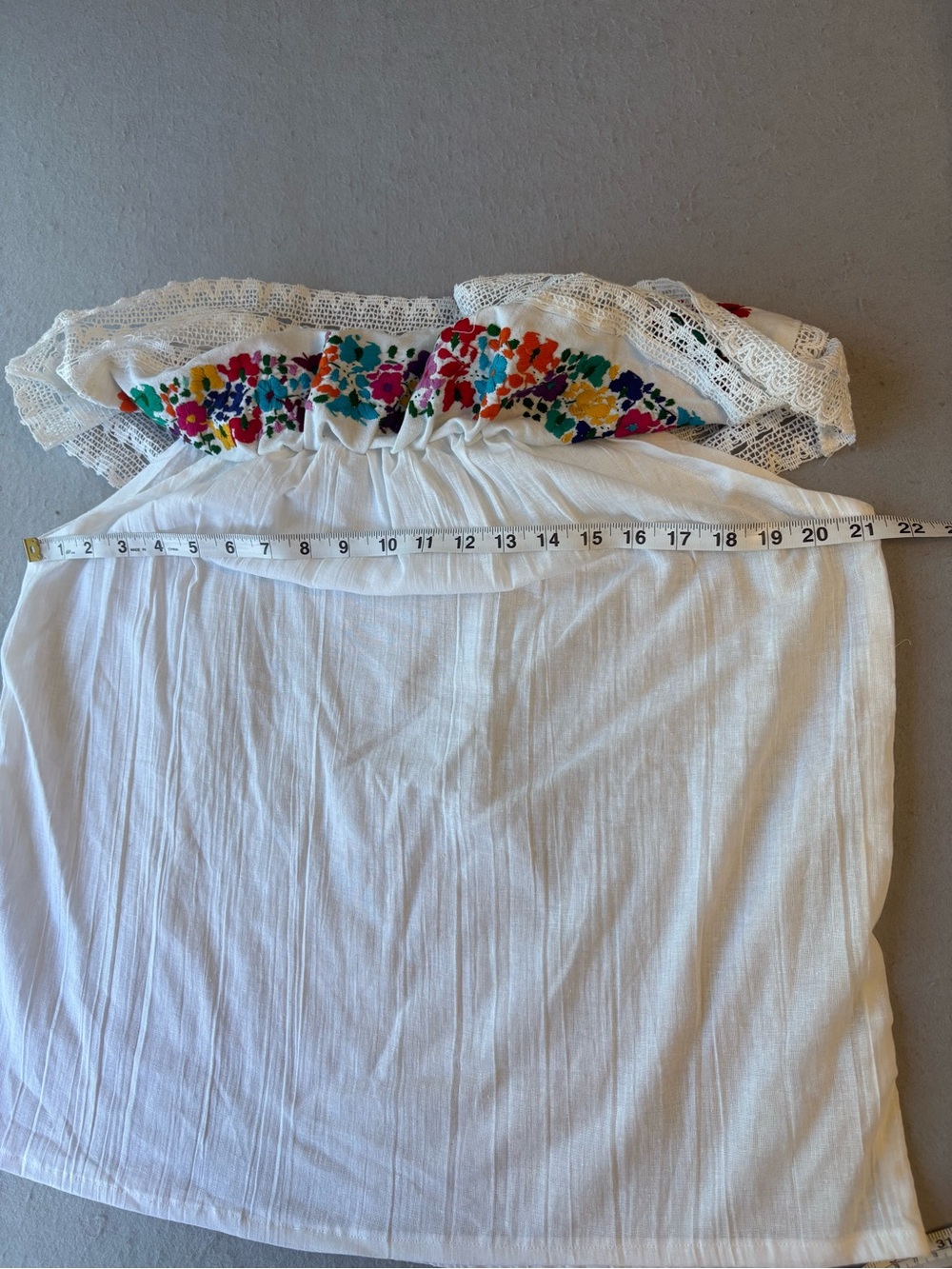 Authentic Oaxacan Mexican Embroidered Off-Shoulder Blouse White Floral Sz L - Picture 4 of 6